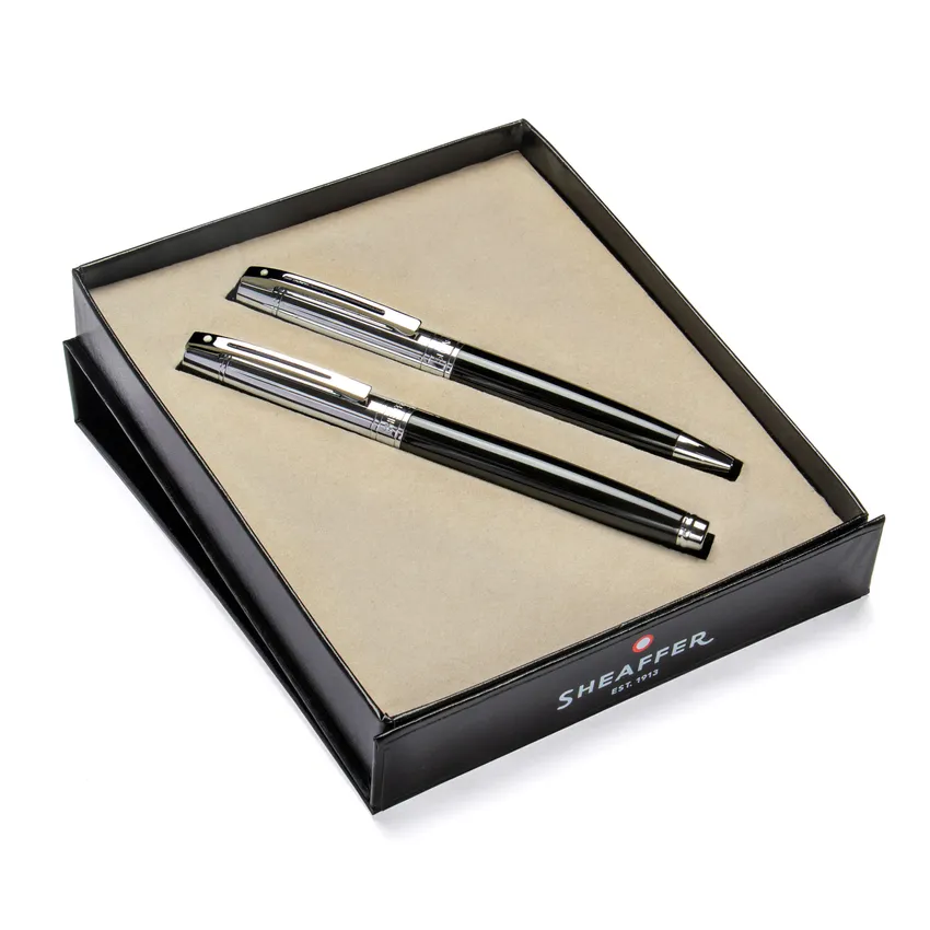 Sheaffer Gift Set 300 9314 Fountain Pen (M) and Ballpoint Pen Glossy Black Barrel Chrome Cap and Chrome Trims - Set of 2 Pens