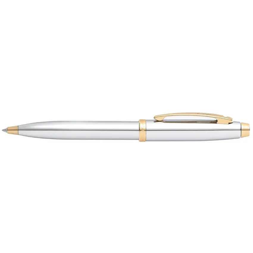 Sheaffer Gift Set 100 9340 Fountain Pen (M) and Rollerball Pen Bright Chrome with Gold Trims - Set of 2 Pens