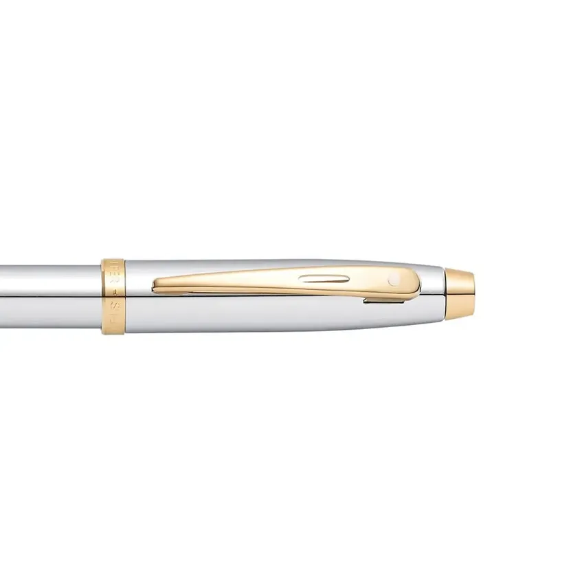 Sheaffer Gift Set 100 9340 Fountain Pen (M) and Rollerball Pen Bright Chrome with Gold Trims - Set of 2 Pens