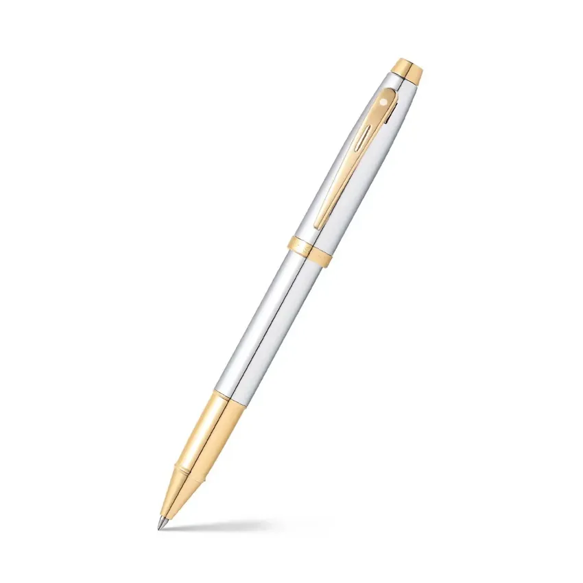 Sheaffer Gift Set 100 9340 Fountain Pen (M) and Rollerball Pen Bright Chrome with Gold Trims - Set of 2 Pens