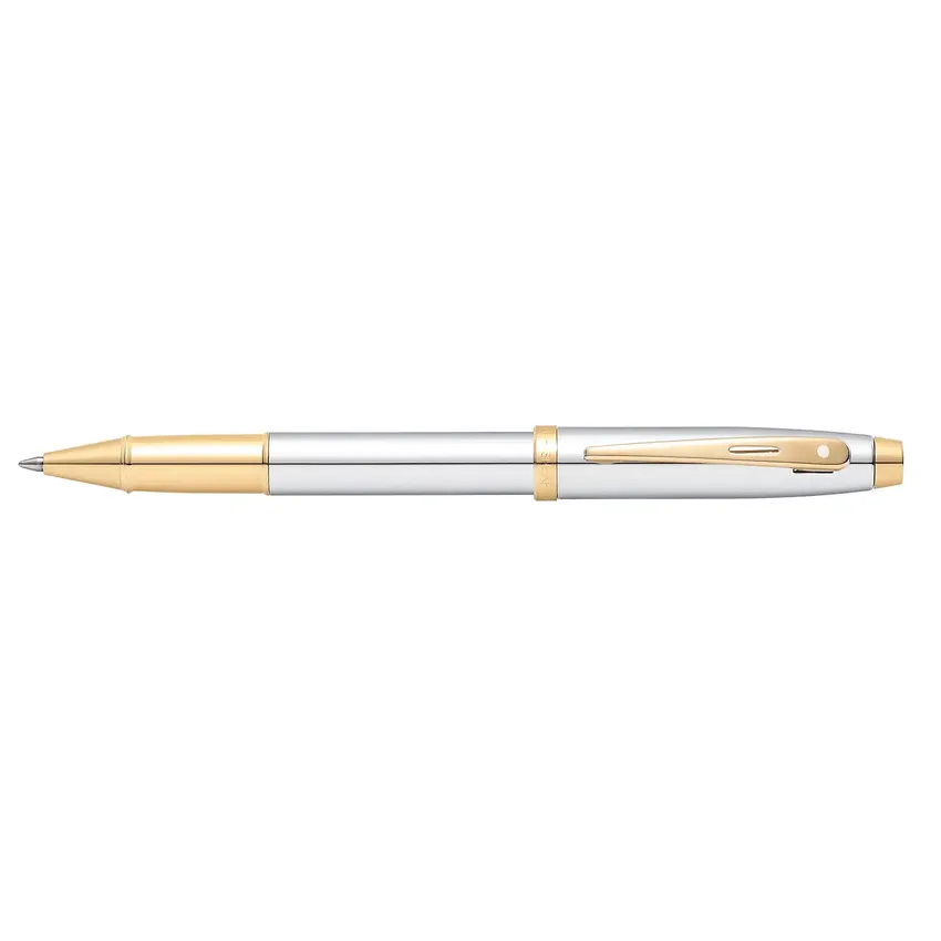 Sheaffer Gift Set 100 9340 Fountain Pen (M) and Rollerball Pen Bright Chrome with Gold Trims - Set of 2 Pens