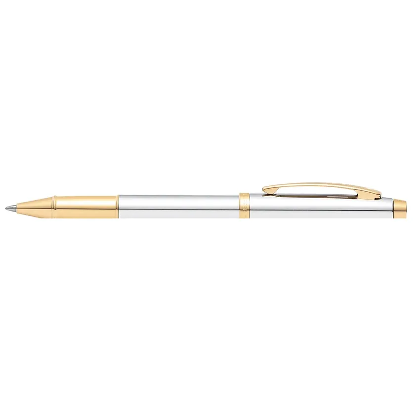 Sheaffer Gift Set 100 9340 Fountain Pen (M) and Rollerball Pen Bright Chrome with Gold Trims - Set of 2 Pens
