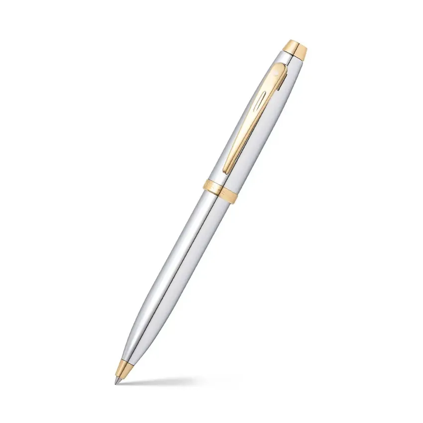 Sheaffer Gift Set 100 9340 Fountain Pen (M) and Rollerball Pen Bright Chrome with Gold Trims - Set of 2 Pens