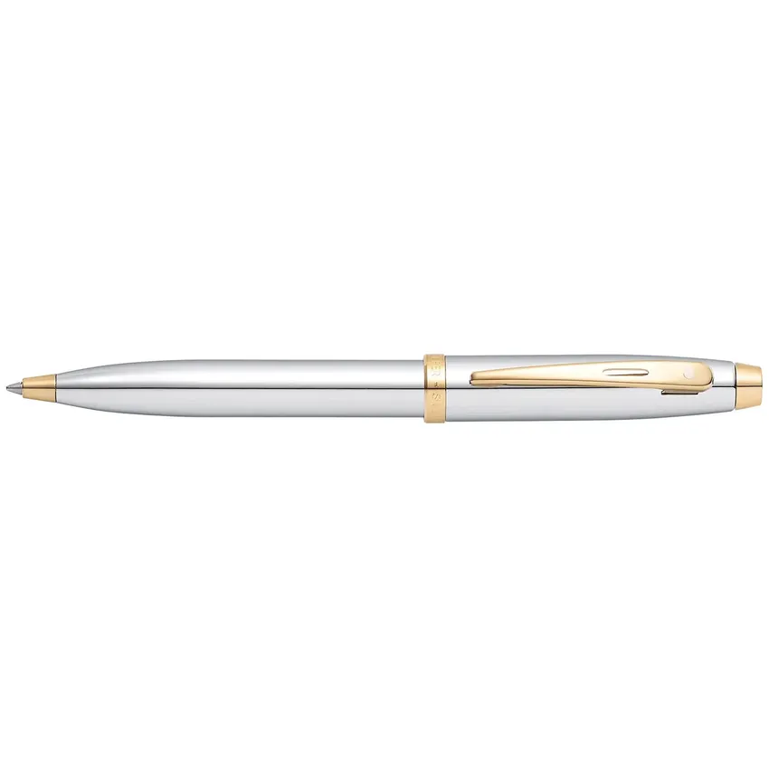 Sheaffer Gift Set 100 9340 Fountain Pen (M) and Rollerball Pen Bright Chrome with Gold Trims - Set of 2 Pens