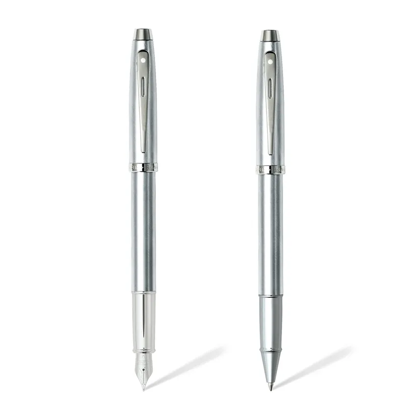 Sheaffer Gift Set 100 9306 Fountain Pen (M) and Rollerball Pen Brushed Chrome with Chrome Trims - Set of 2 Pens