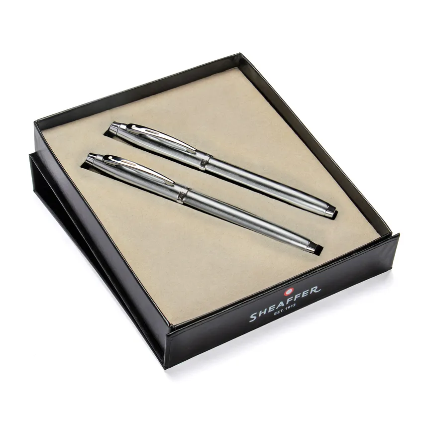 Sheaffer Gift Set 100 9306 Fountain Pen (M) and Rollerball Pen Brushed Chrome with Chrome Trims - Set of 2 Pens