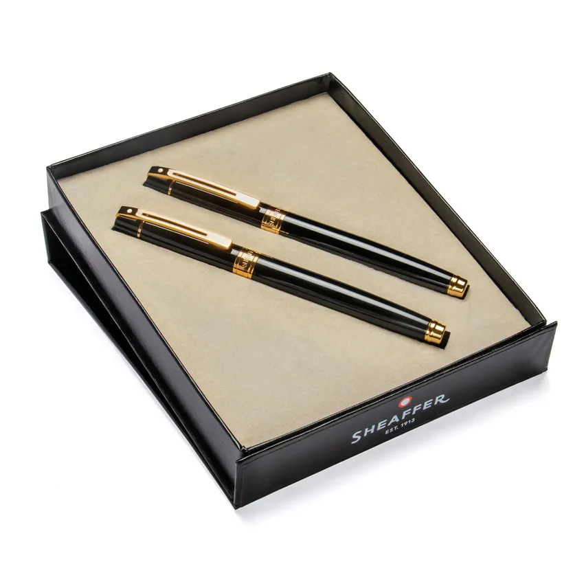 Sheaffer Gift Set 300 9325 Fountain Pen (M) and Rollerball Pen Glossy Black and Gold Trims - Set of 2 Pens