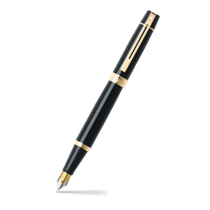 Sheaffer Gift Set 300 9325 Fountain Pen (M) and Rollerball Pen Glossy Black and Gold Trims - Set of 2 Pens