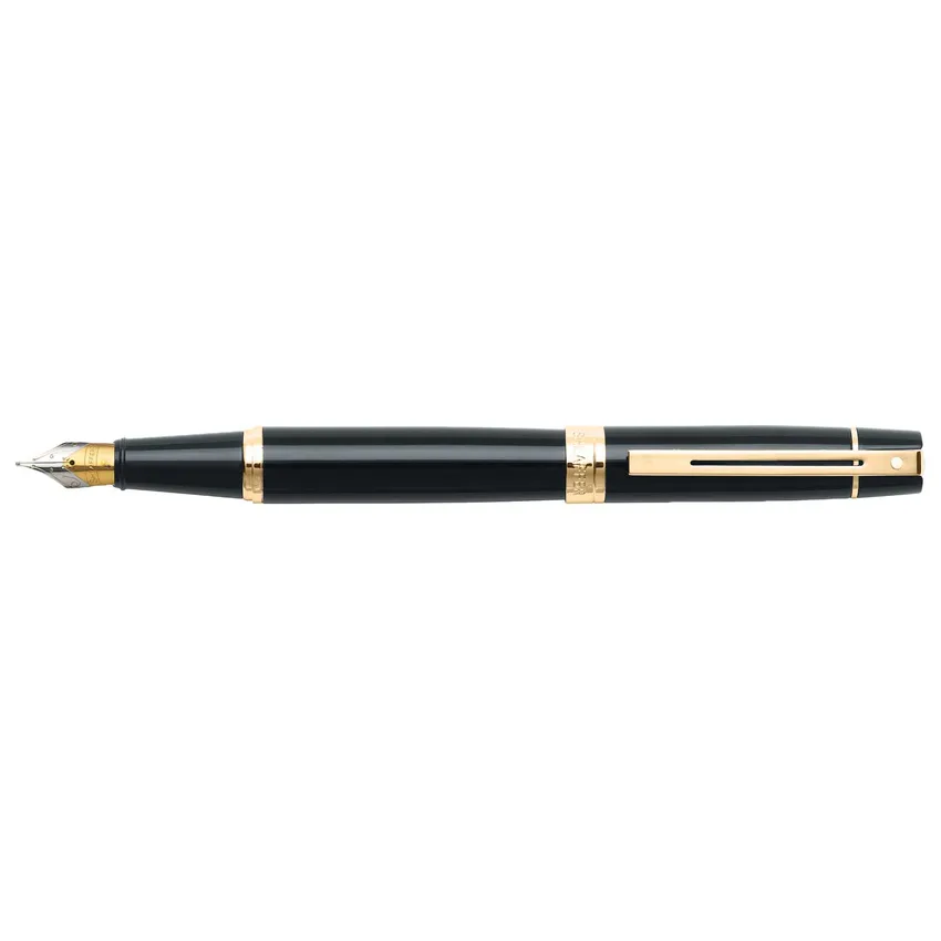 Sheaffer Gift Set 300 9325 Fountain Pen (M) and Rollerball Pen Glossy Black and Gold Trims - Set of 2 Pens