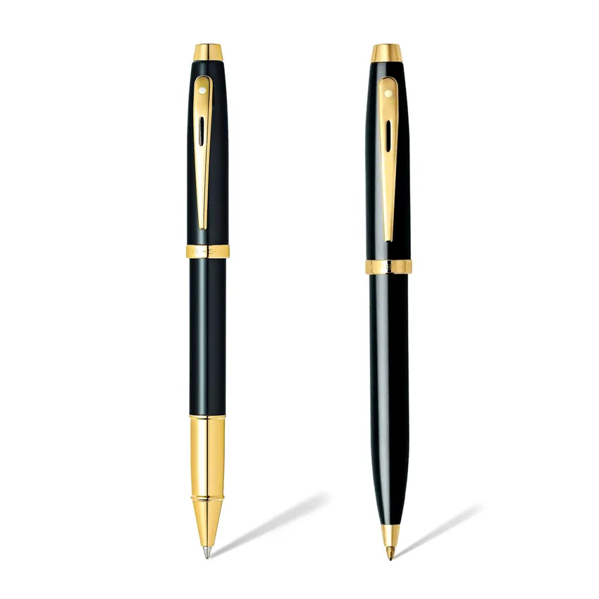 Sheaffer Gift Set 100 9322 Ballpoint Pen and Rollerball Pen Glossy Black with Gold Trims - Set of 2 Pens