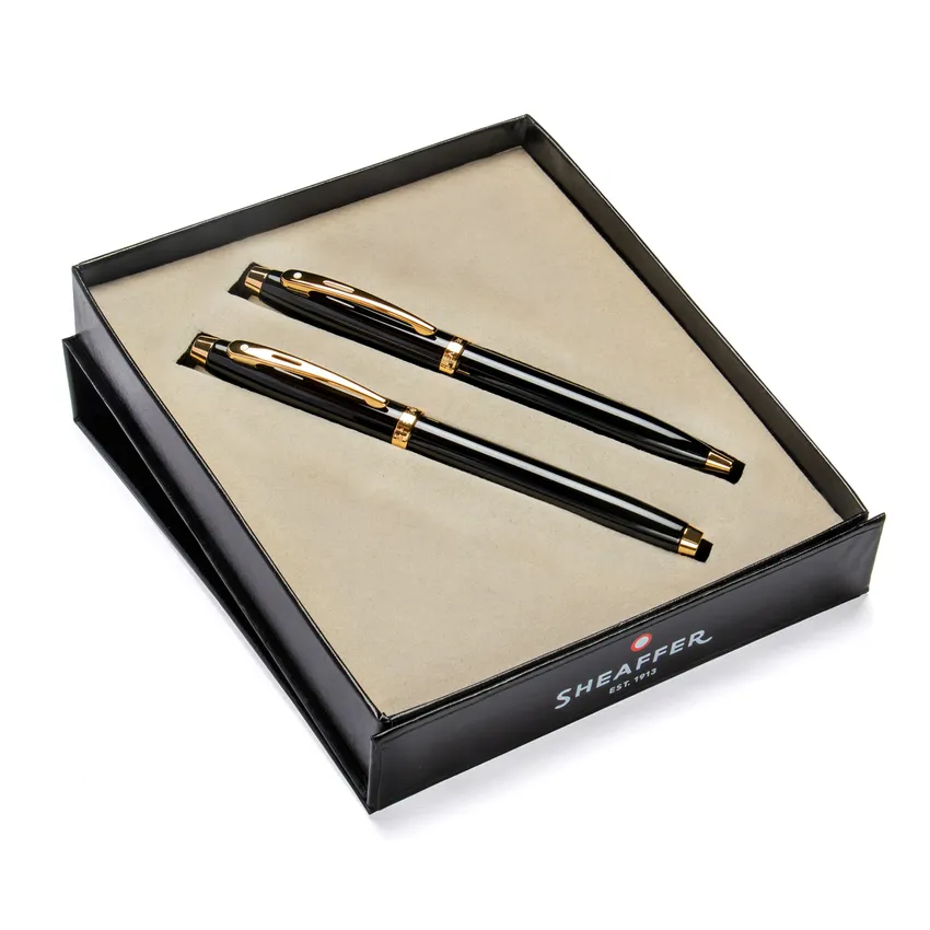 Sheaffer Gift Set 100 9322 Ballpoint Pen and Rollerball Pen Glossy Black with Gold Trims - Set of 2 Pens