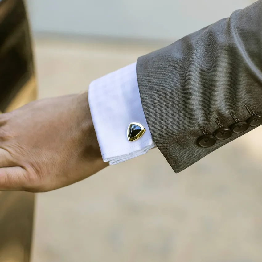 Lapis Bard Avant Garde Basildon IP Gold Cufflinks with Black-Onyx Inset