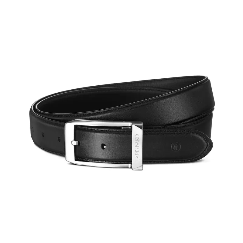 Lapis Bard Leather Knightsbridge Belt with Chrome Buckle - Charcoal