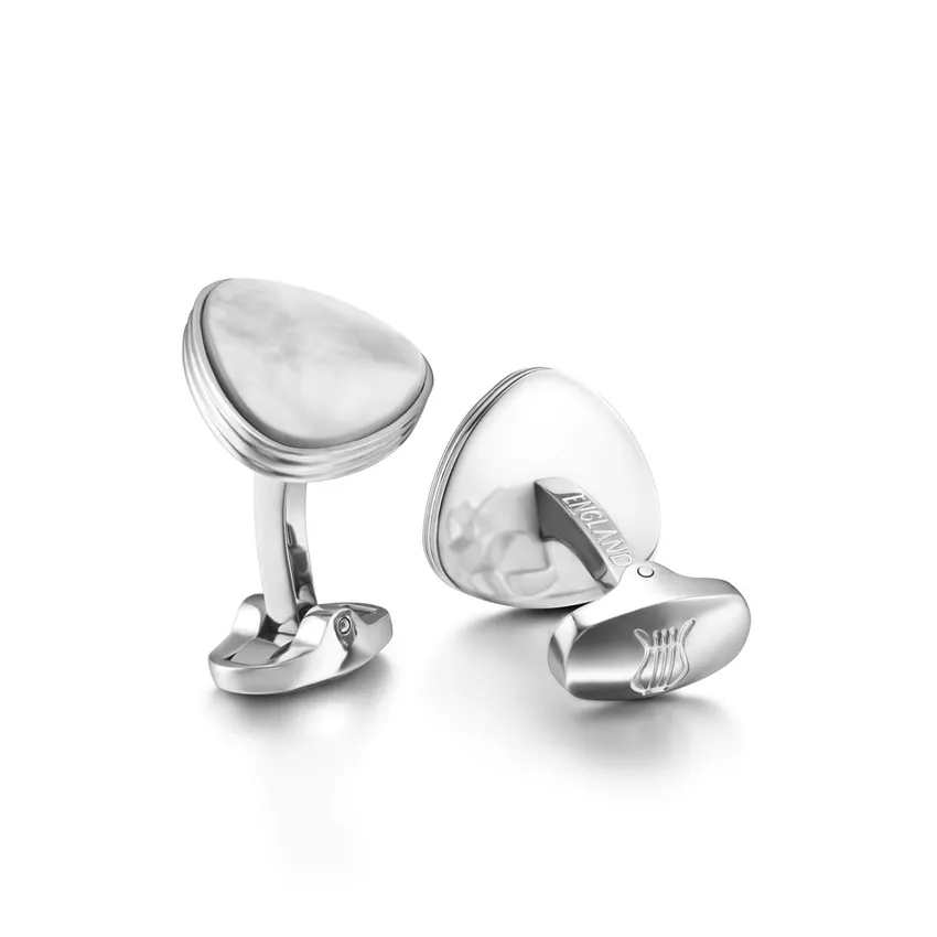 Lapis Bard Preston Cufflinks - Chrome with Mother of Pearl Insets