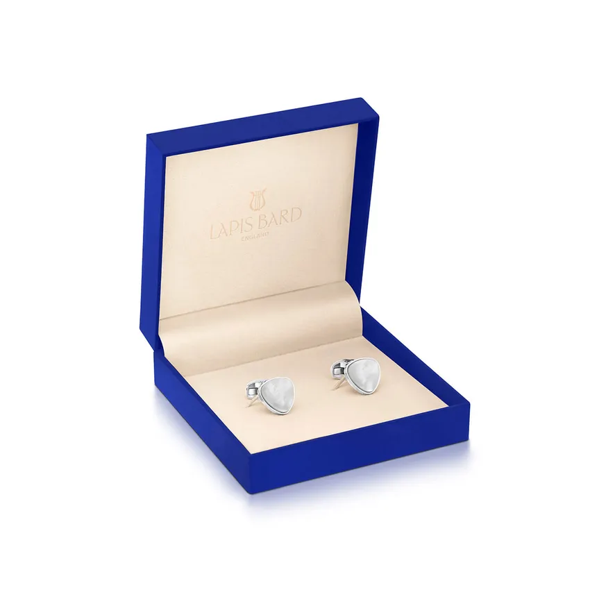 Lapis Bard Preston Cufflinks - Chrome with Mother of Pearl Insets