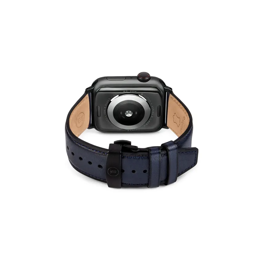 Lapis Bard Classic Leather Apple Watch Strap with Deployment - Navy Blue