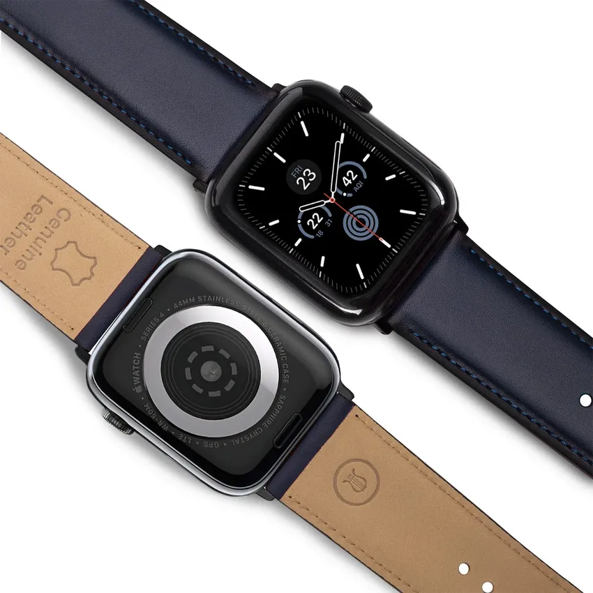 Lapis Bard Classic Leather Apple Watch Strap with Deployment - Navy Blue