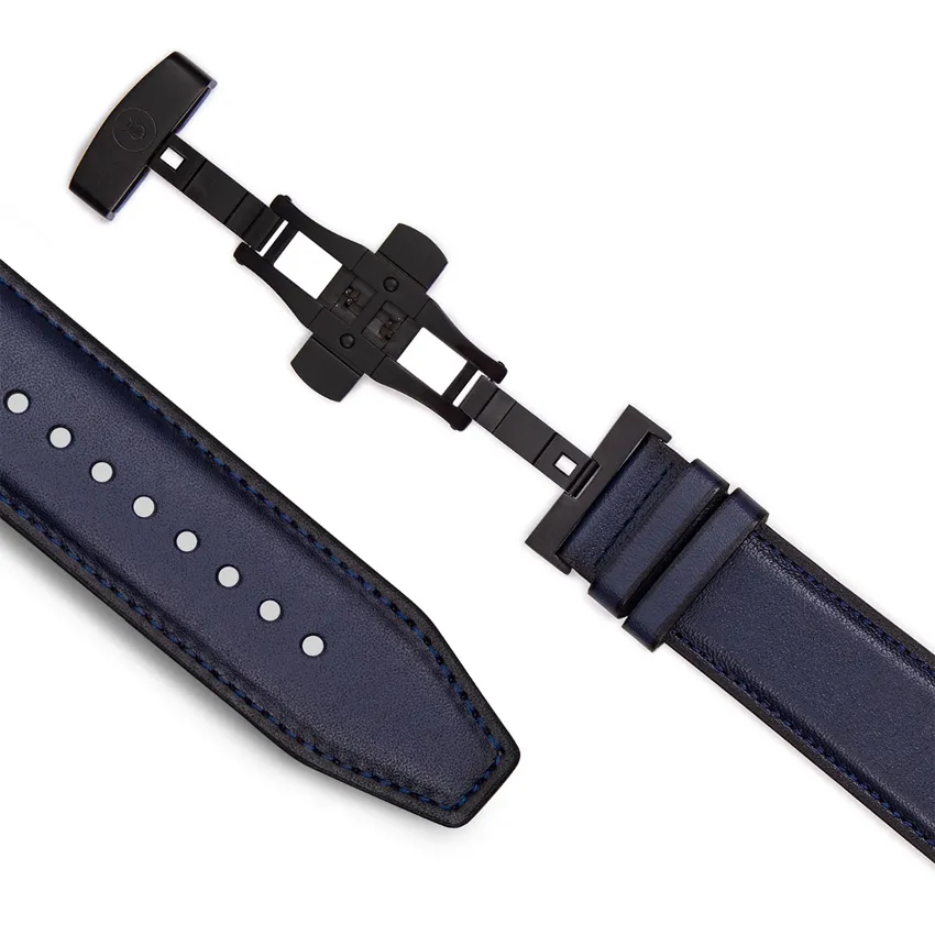 Lapis Bard Classic Leather Apple Watch Strap with Deployment - Navy Blue
