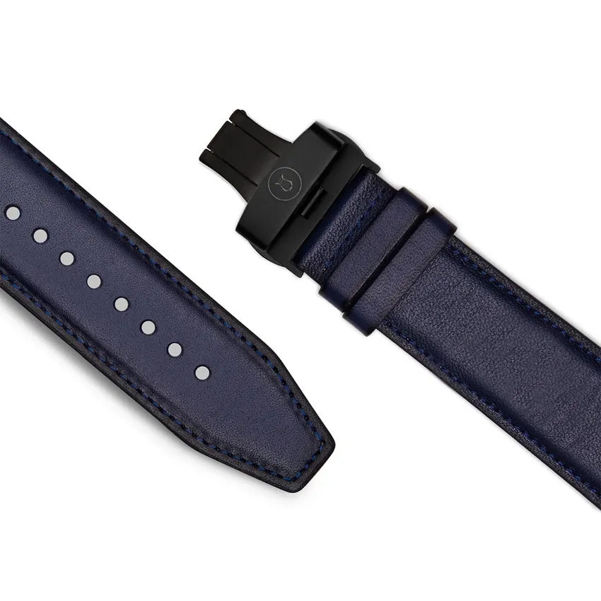 Lapis Bard Classic Leather Apple Watch Strap with Deployment - Navy Blue