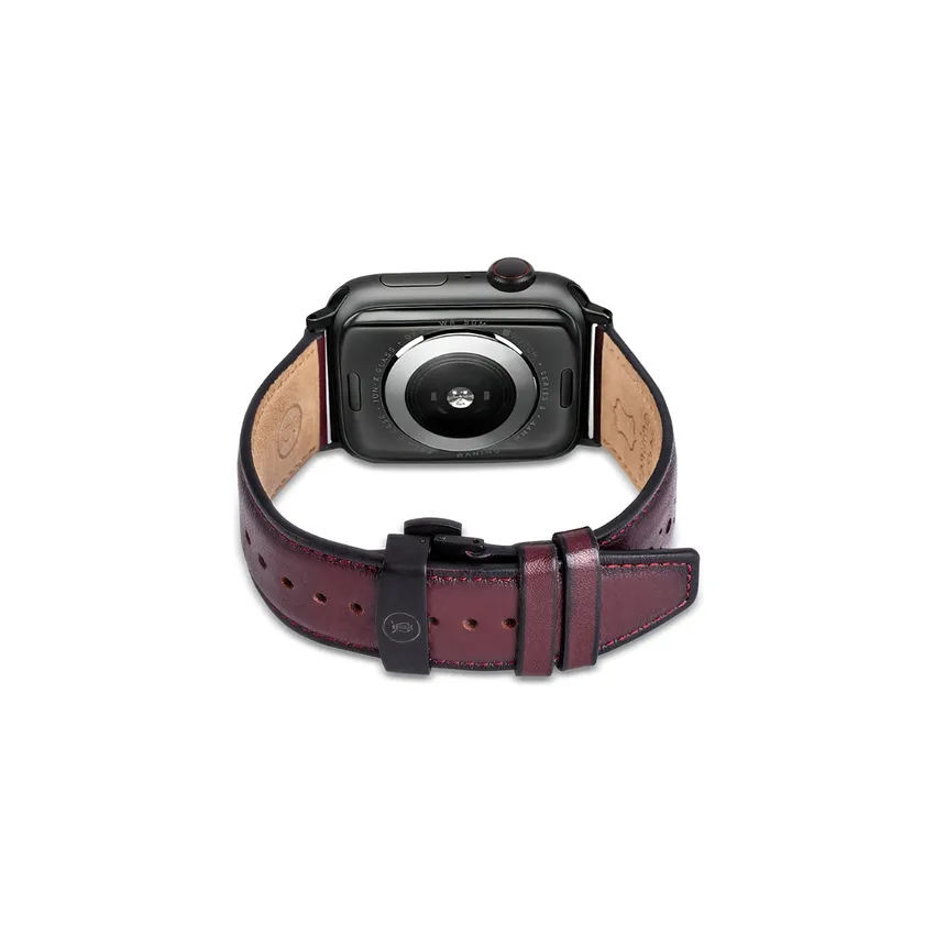 Lapis Bard Classic Leather Apple Watch Strap with Deployment - Bordeaux