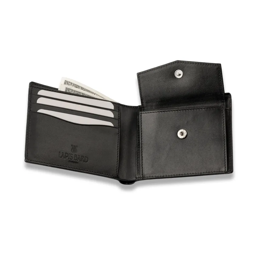 Lapis Bard Carbon Black Bifold Wallet with Coin Pocket - Black