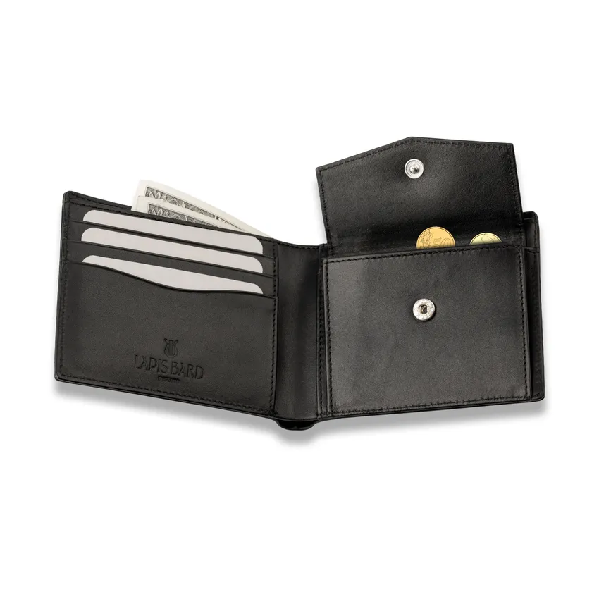 Lapis Bard Carbon Black Bifold Wallet with Coin Pocket - Black
