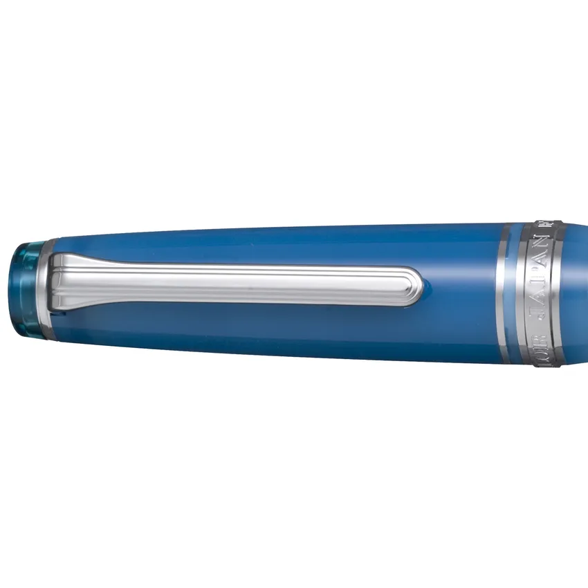 Sailor Gift Set Manyo II 'Voilet' Professional Gear Slim Fountain Pen (14K Medium) With Manyo Ink 50 ML - Blue With Rhodium Trims