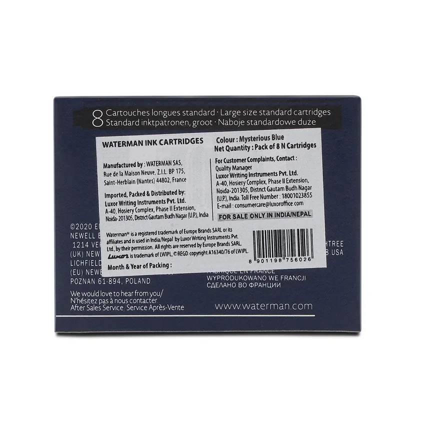 Waterman Serenity Blue Ink Cartridge - Pack of 8