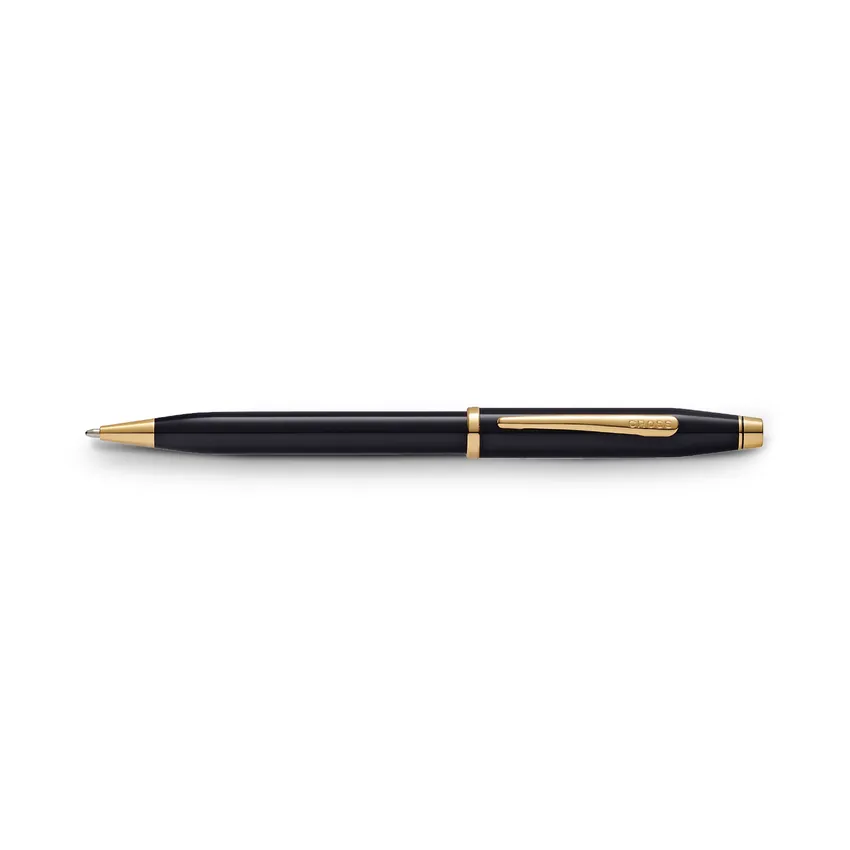 Cross Century II Black Lacquer Ballpoint Pen with 23K Gold Plated Trims