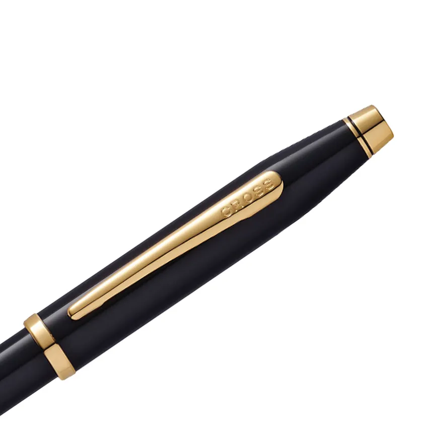Cross Century II Black Lacquer Ballpoint Pen with 23K Gold Plated Trims