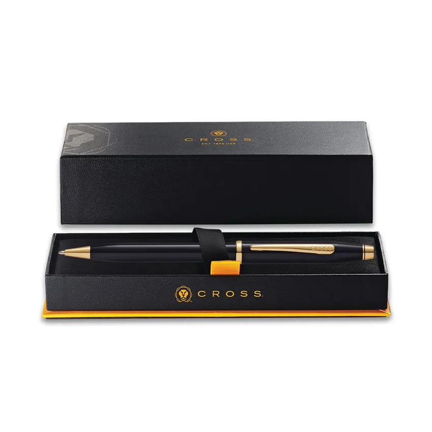 Cross Century II Black Lacquer Ballpoint Pen with 23K Gold Plated Trims