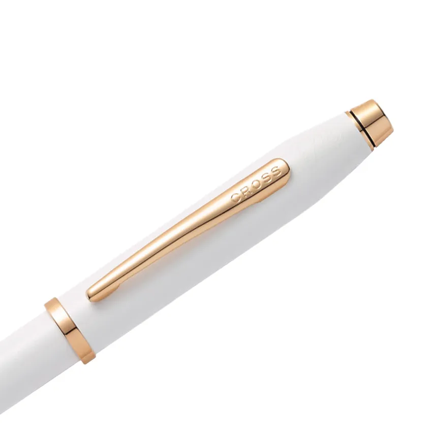 Cross Century II Pearlescent White Lacquer Rollerball Pen with Gold Trims