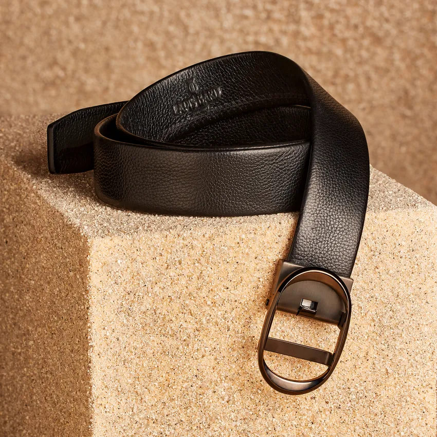 Lapis Bard Nova Belt Gunmetal 35 MM Buckle Pebbled Leather - Black