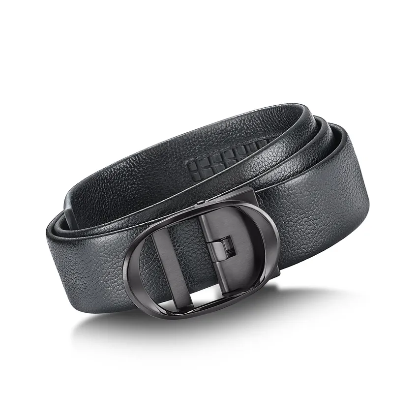 Lapis Bard Nova Belt Gunmetal 35 MM Buckle Pebbled Leather - Black