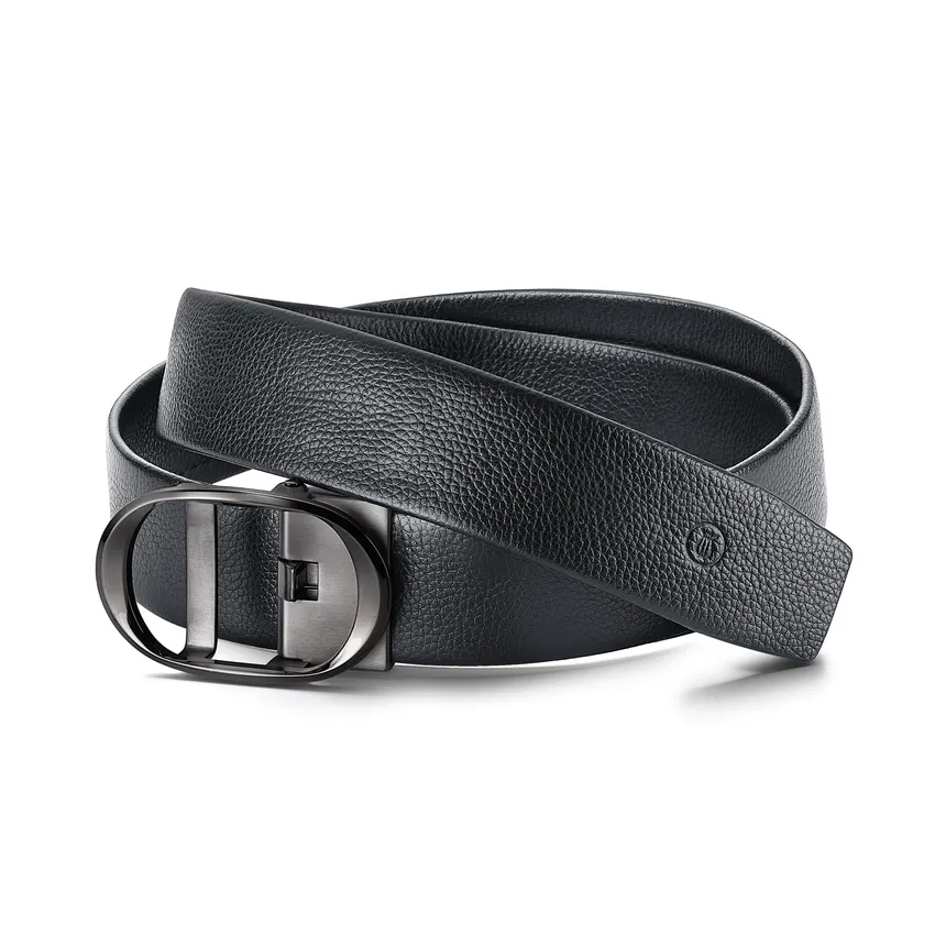 Lapis Bard Nova Belt Gunmetal 35 MM Buckle Pebbled Leather - Black