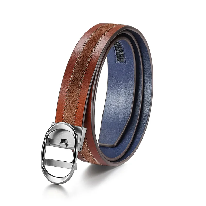 Lapis Bard Nova Belt Chrome 35 MM Buckle Dual-Toned Leather - Brown & Navy Blue