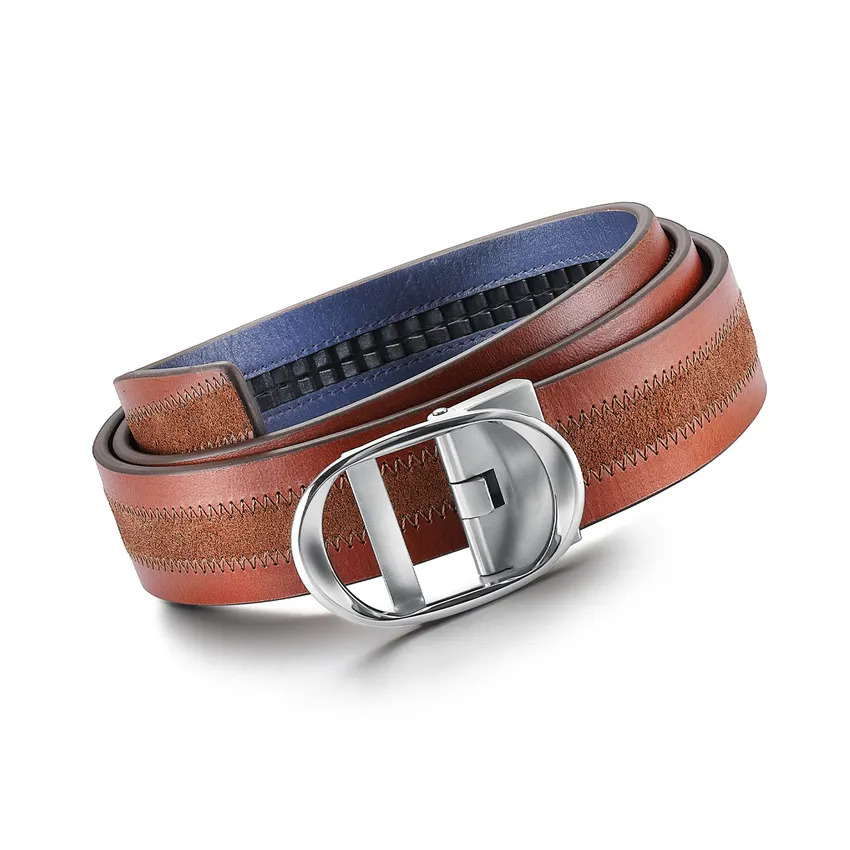 Lapis Bard Nova Belt Chrome 35 MM Buckle Dual-Toned Leather - Brown & Navy Blue