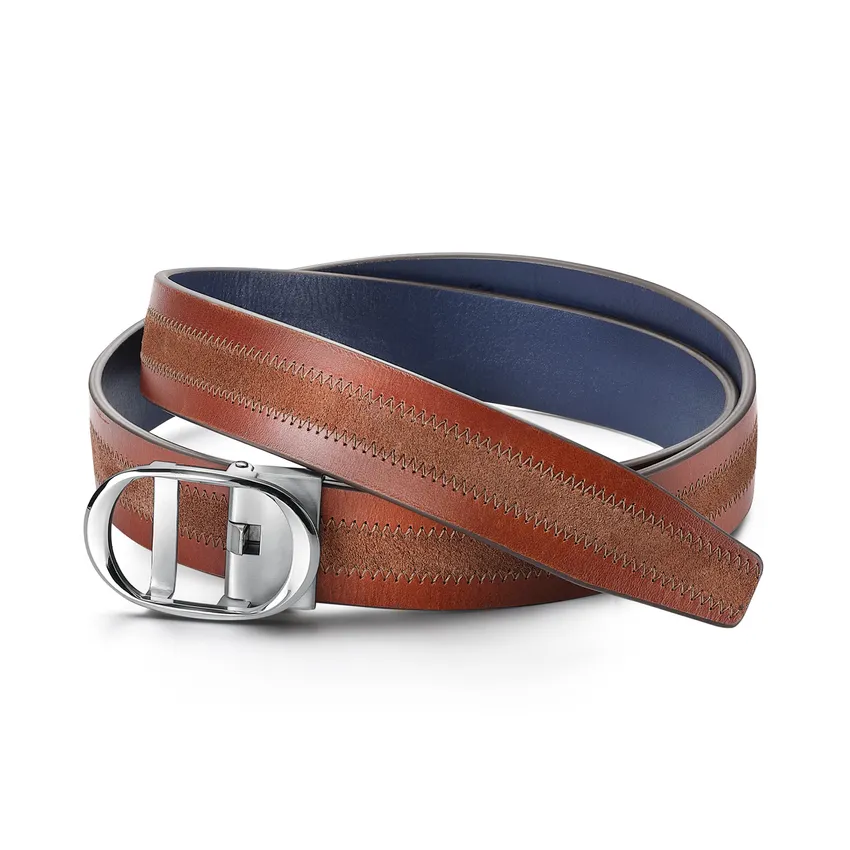 Lapis Bard Nova Belt Chrome 35 MM Buckle Dual-Toned Leather - Brown & Navy Blue