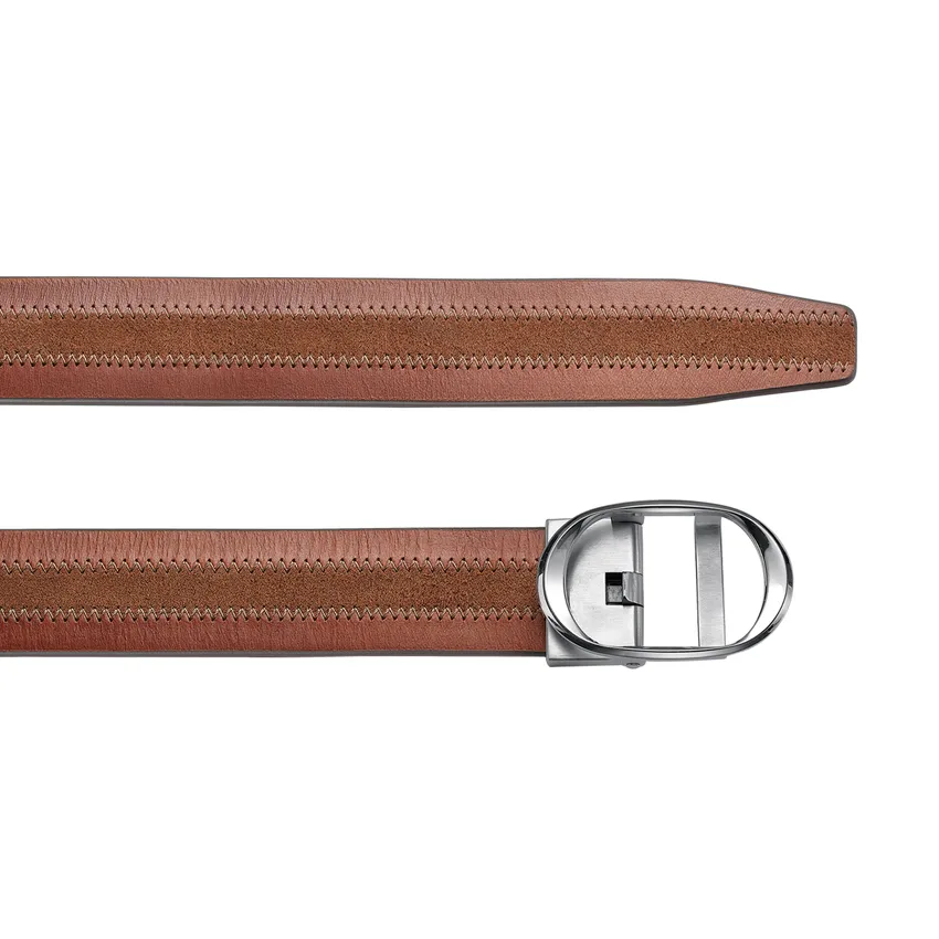Lapis Bard Nova Belt Chrome 35 MM Buckle Dual-Toned Leather - Brown & Navy Blue