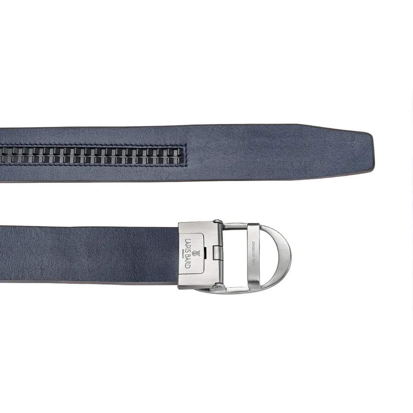 Lapis Bard Nova Belt Chrome 35 MM Buckle Dual-Toned Leather - Brown & Navy Blue