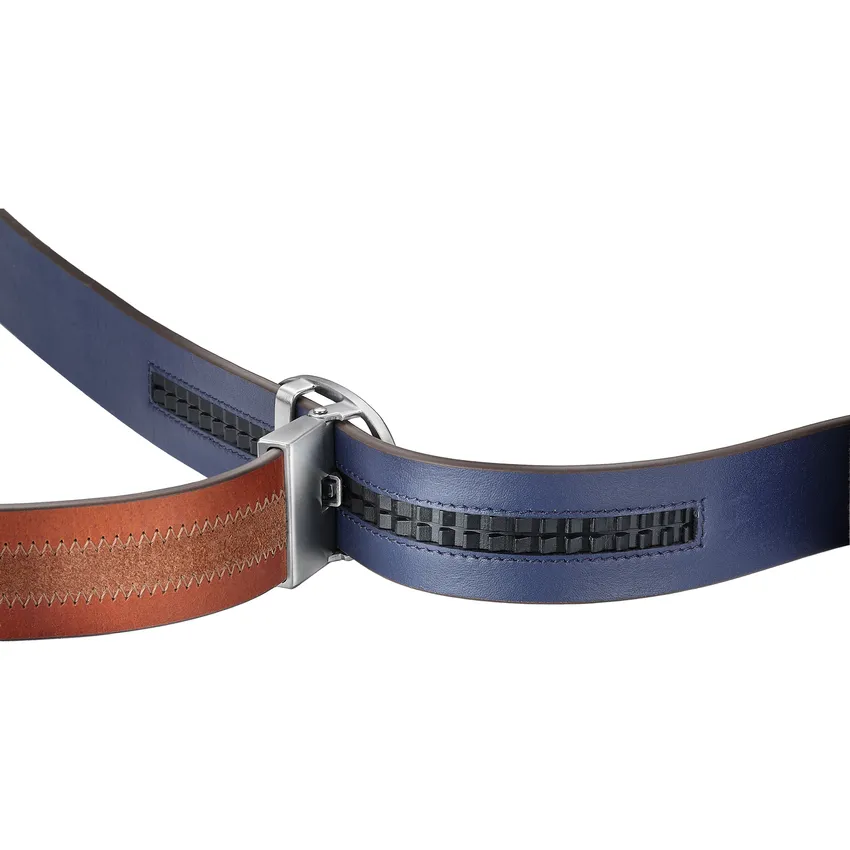 Lapis Bard Nova Belt Chrome 35 MM Buckle Dual-Toned Leather - Brown & Navy Blue